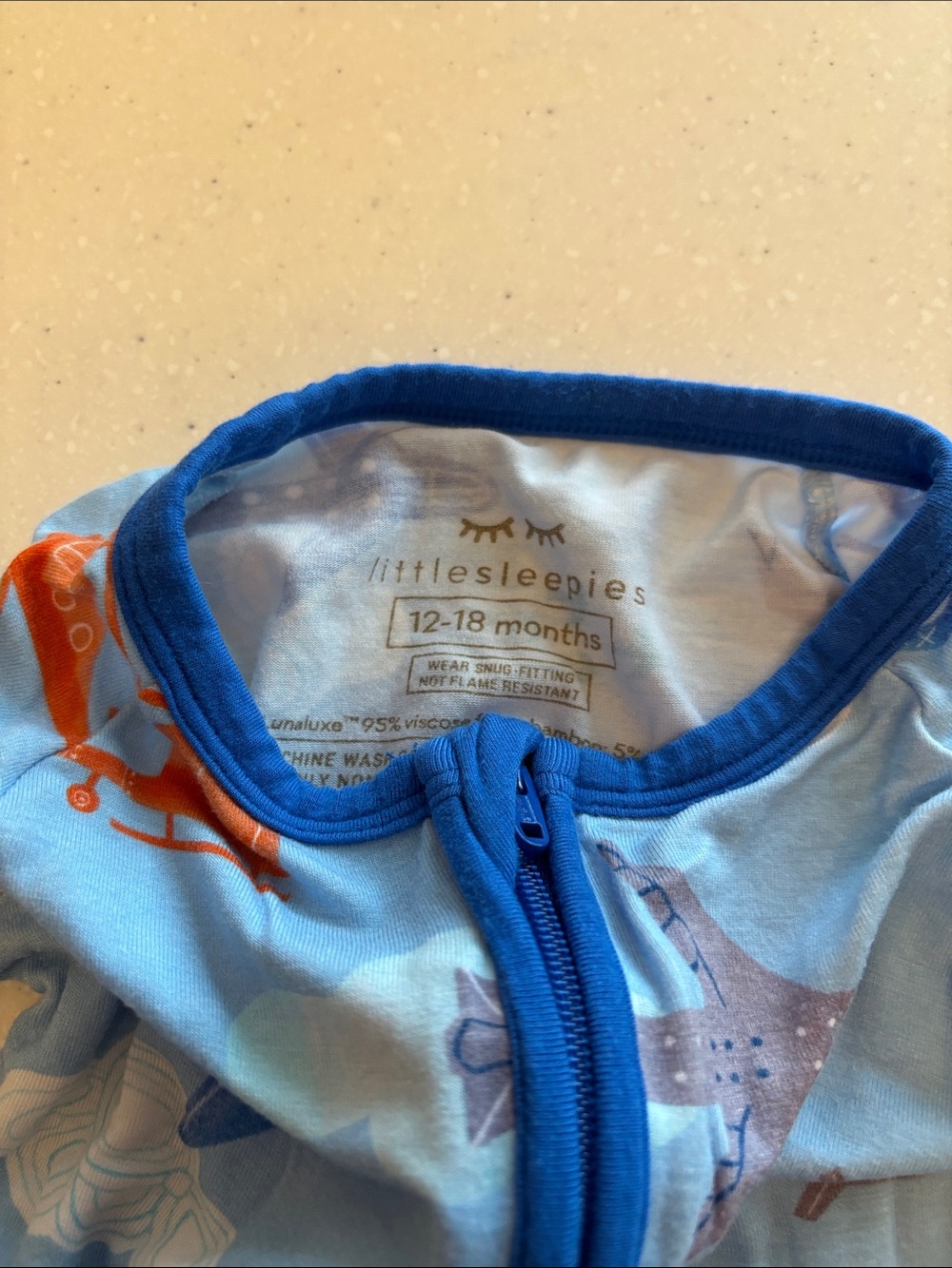 Little Sleepies Blue Airplane Print Kids One-Piece Zipper Pajamas - Picture 2 of 3